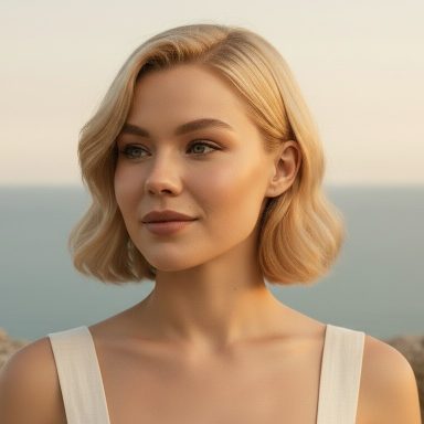 Portrait einer blonden Frau mit weißen Top